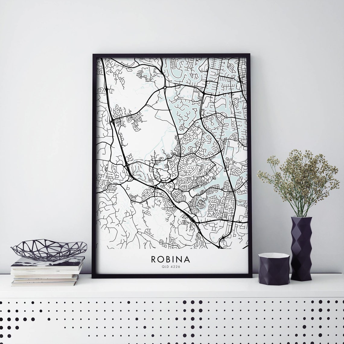 Robina QLD 4226 Minimalist Black And White City Map Art Poster