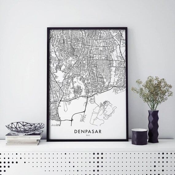 Denpasar Bali Indonesia City Map Poster Minimalist Black White
