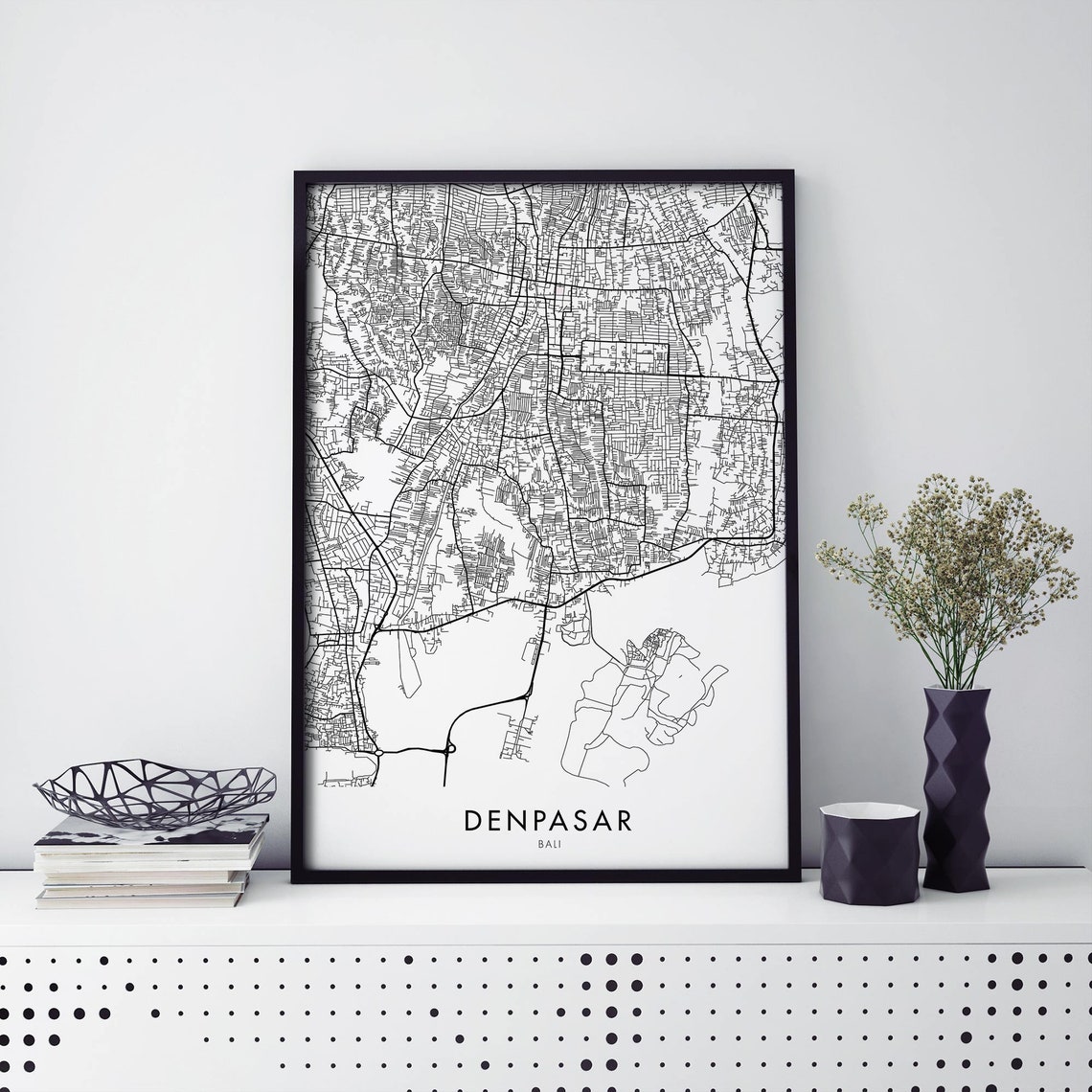 Denpasar Bali Indonesia City Map Poster Minimalist Black White