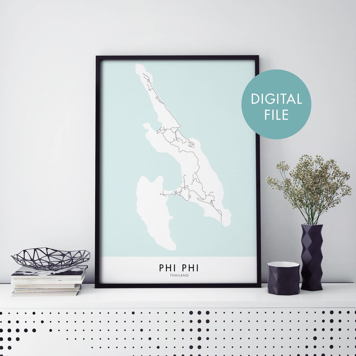 Phi Phi Thailand City Map Minimalist Travel Souvenir Art Poster