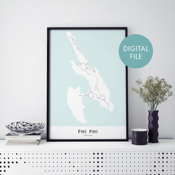 Phi Phi Thailand City Map Minimalist Travel Souvenir Art Poster