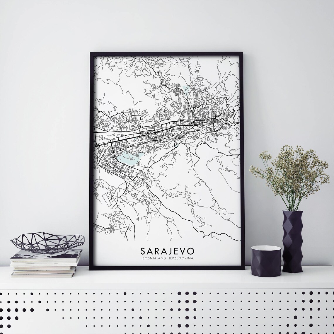 Sarajevo Bosnia Herzegovina Minimalist City Street Map Modern Wall Art