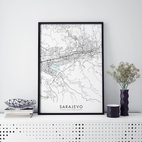 Sarajevo Bosnia Herzegovina Minimalist City Street Map Modern Wall Art