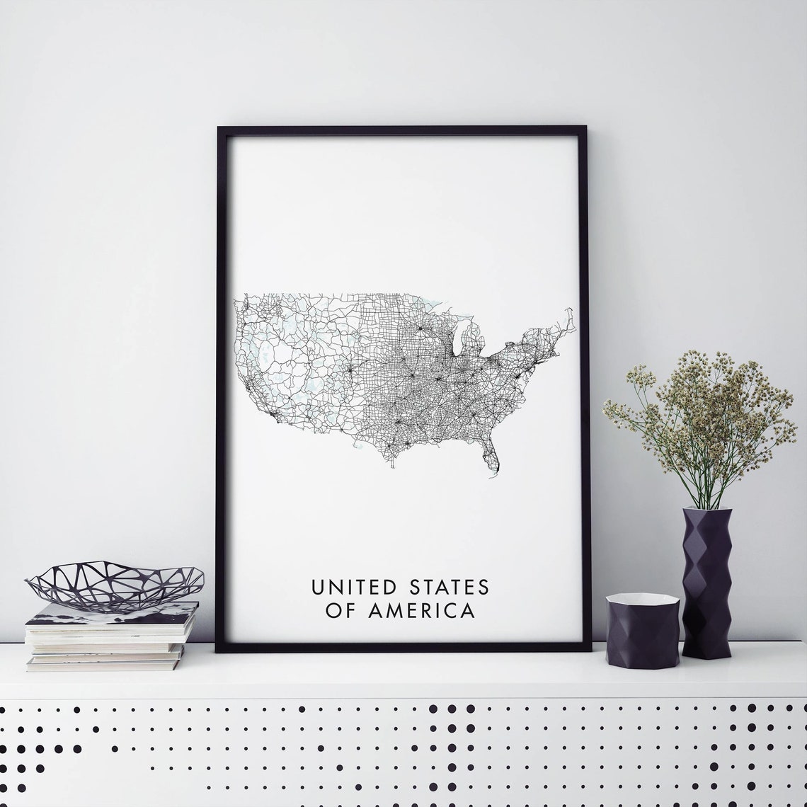 United States Of America Country Road Map Minimalist Wall Poster