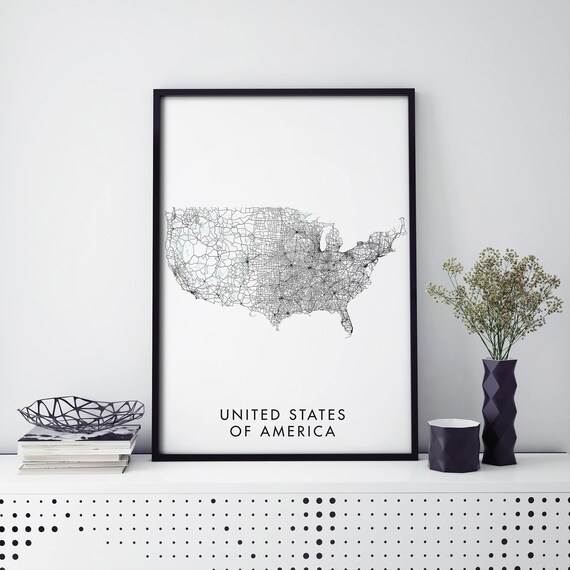 United States Of America Country Road Map Minimalist Wall Poster