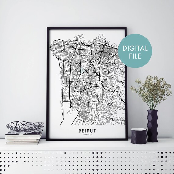 Beirut Lebanon Minimalist Detailed City Street Map Art Poster