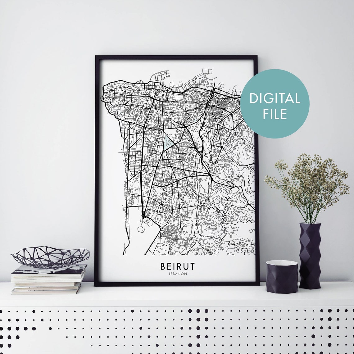 Beirut Lebanon Minimalist Detailed City Street Map Art Poster