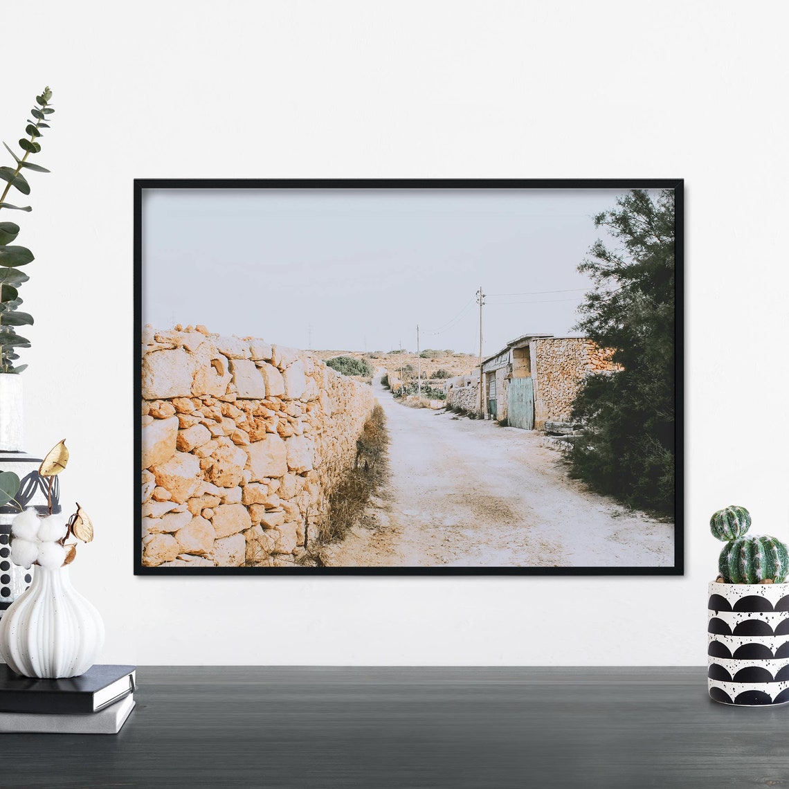 Maltese Countryside Golden Stone Wall Dirt Road Rural Photo Print