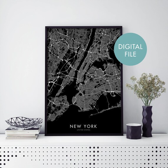 New York City Black Street Map Minimalist Urban Cartography Poster