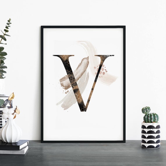 Letter V Alphabet Abstract Print Wall Art 4x6 5x7 A4 A3 A2 A1