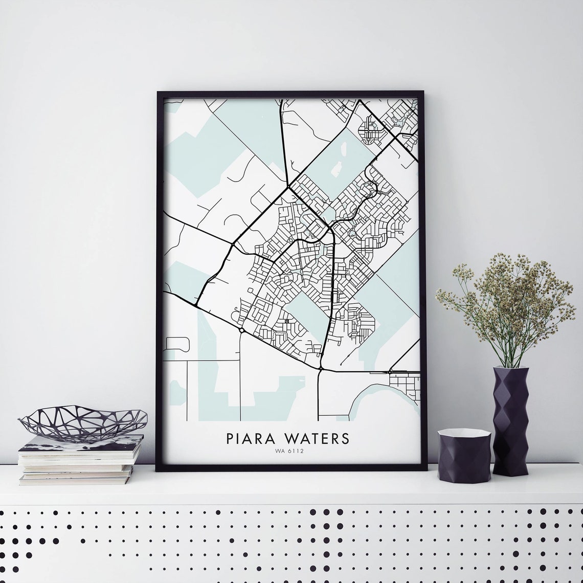 Piara Waters Perth Australia Suburb Street Map Aqua Detail Print
