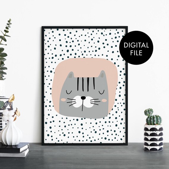 Cat Poster Print Wall Art Childrens Kids Boys Girls Nursery Bedroom At Home File