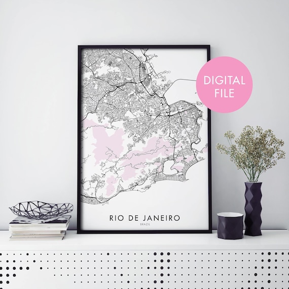 Rio de Janeiro Brazil Minimalist Pink Coastal City Map Poster