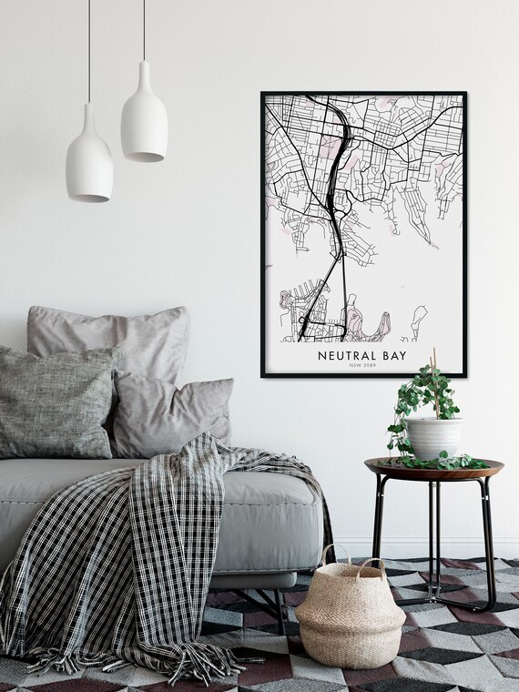 Neutral Bay Sydney Black Line Street Map Modern City Art Poster