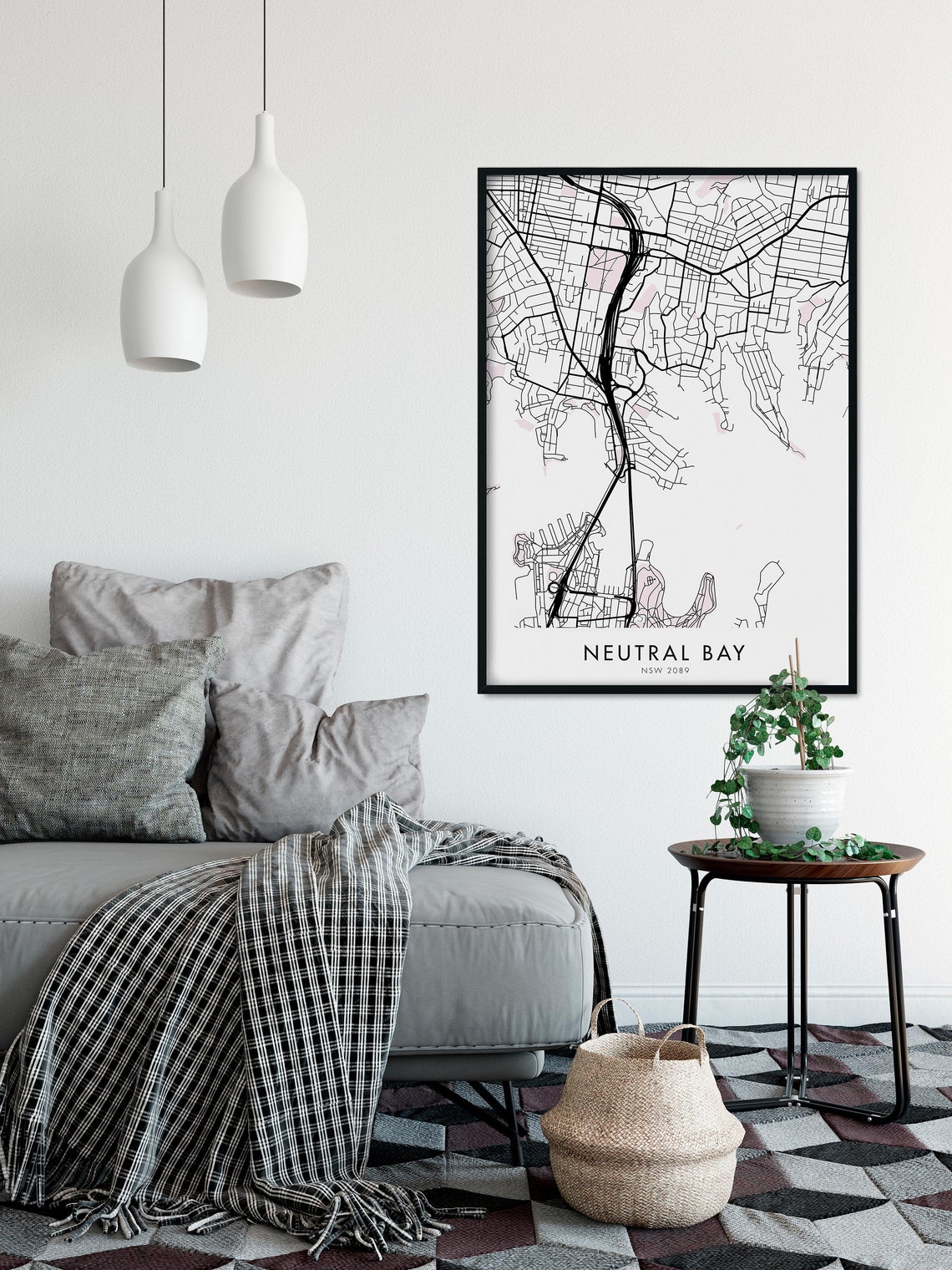 Neutral Bay Sydney Black Line Street Map Modern City Art Poster