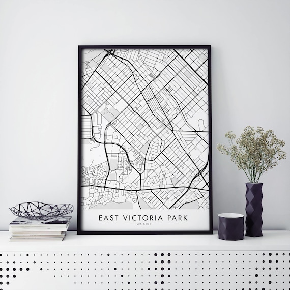 East Victoria Park Perth Bold Black Street Grid Map Travel Poster