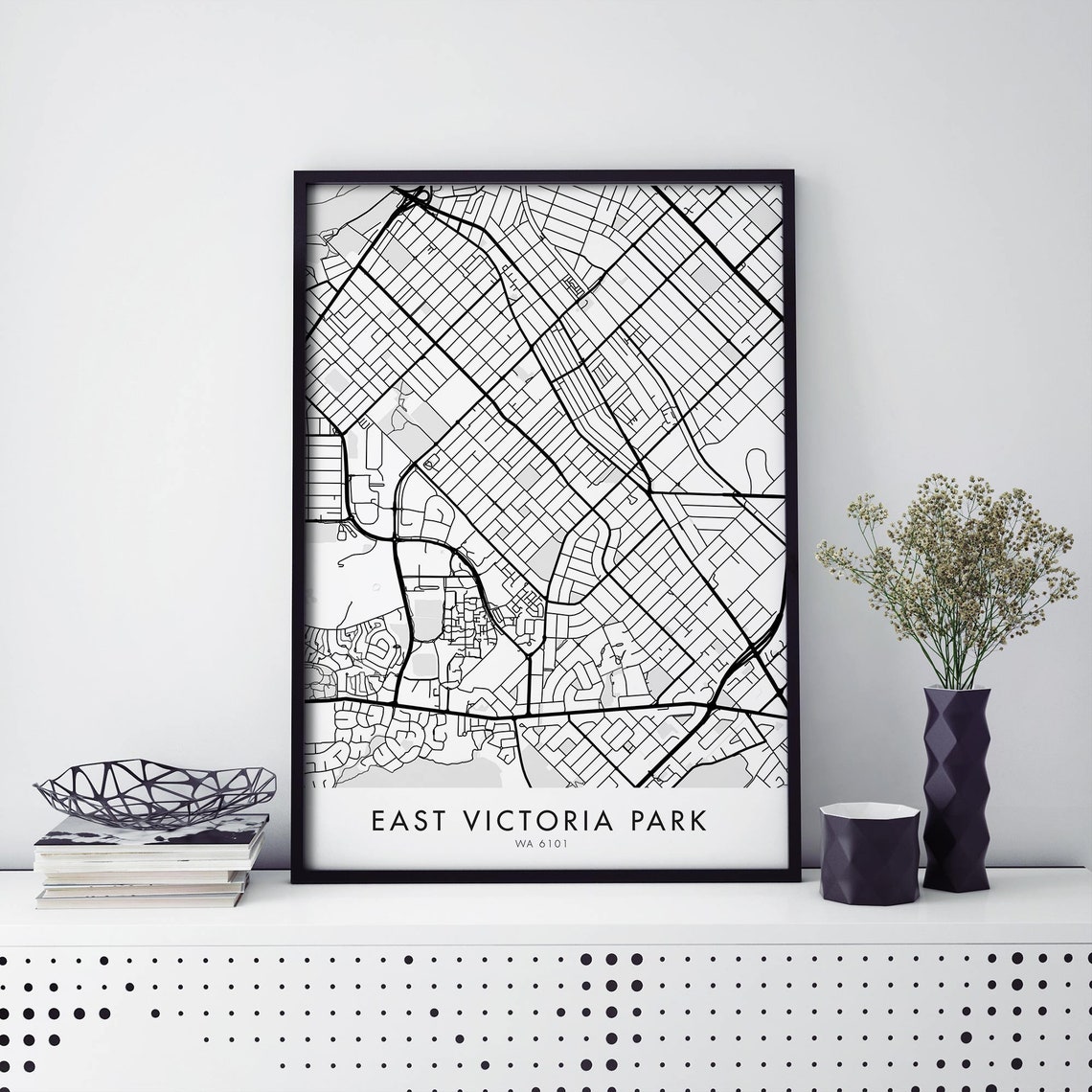 East Victoria Park Perth Bold Black Street Grid Map Travel Poster