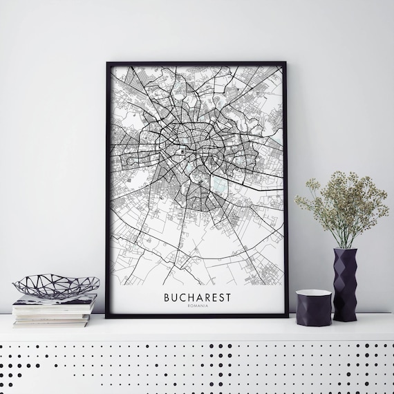 Bucharest Romania Detailed Black Street Map City Poster for Wall Decor