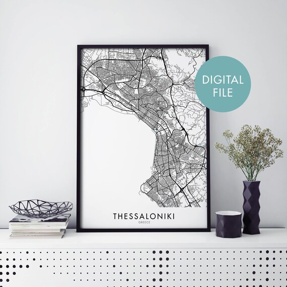 Thessaloniki Greece City Map Poster Minimal Black Street Plan Bay Coast