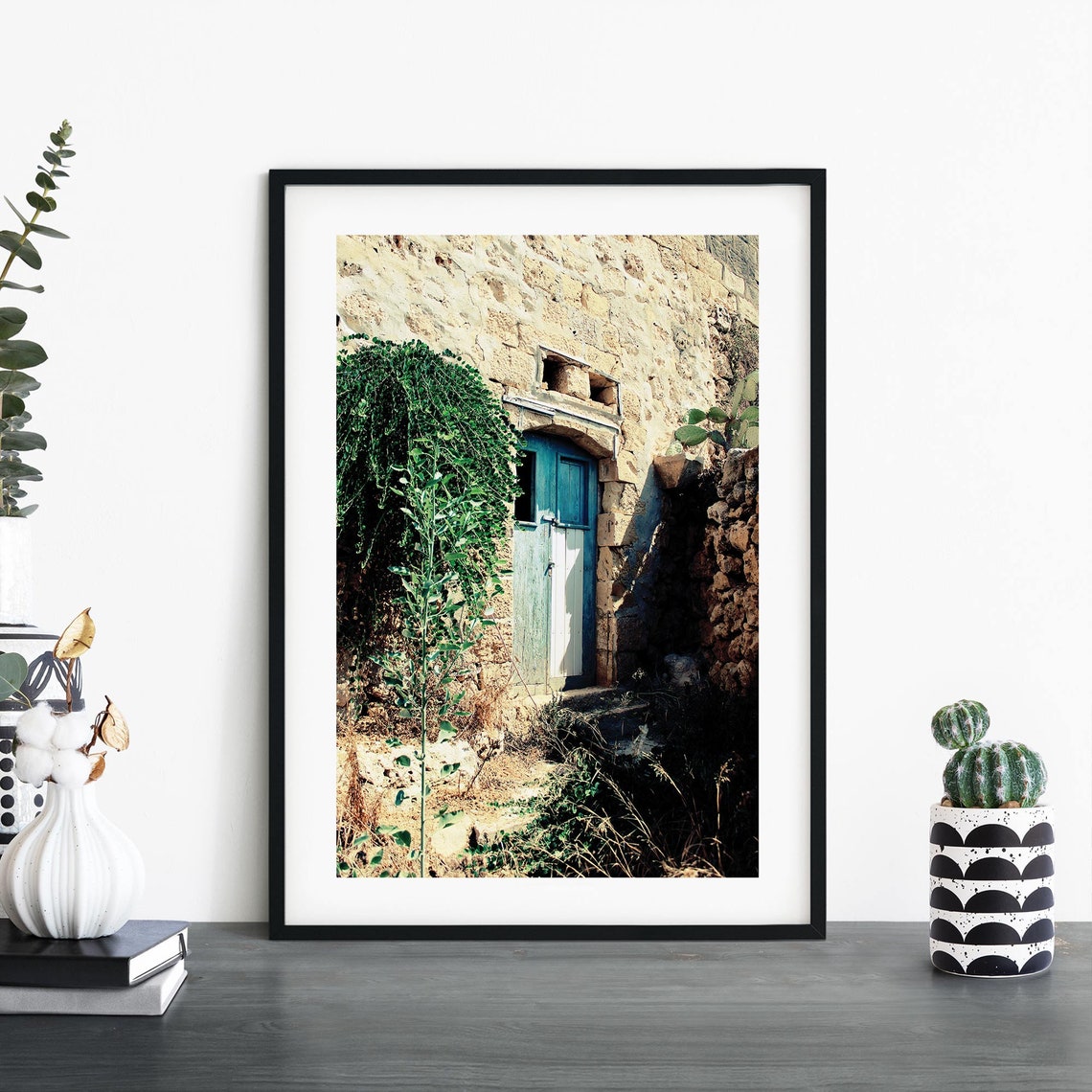 Rustic Teal Door Gozo Malta Stone Wall Photography Travel Poster