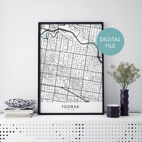 Toorak Melbourne Minimalist City Street Map Black and White Poster