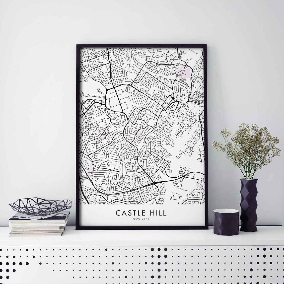 Castle Hill Sydney Australia City Map Poster Black on White Street Art