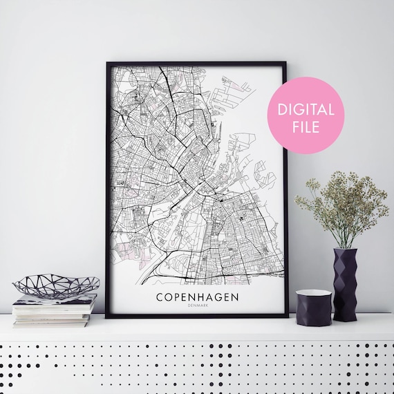 Copenhagen Denmark Minimalist Street Map Black Line Art Travel Poster
