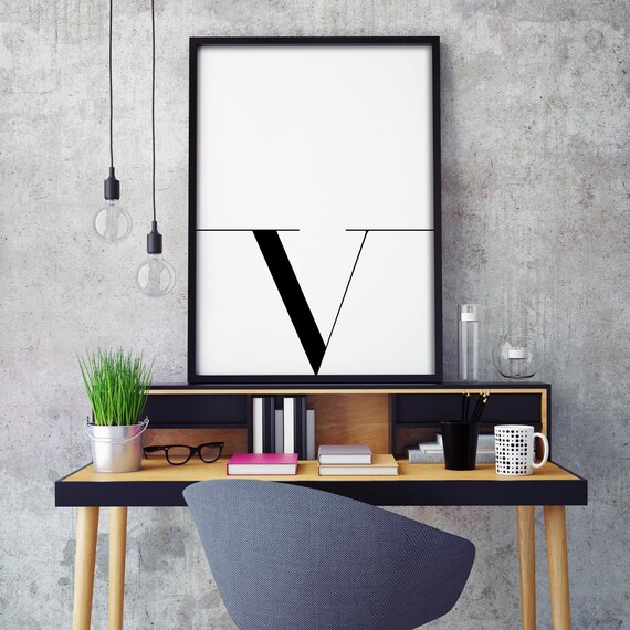 Letter V Monogram Black On White Modern Serif Typography Wall Poster