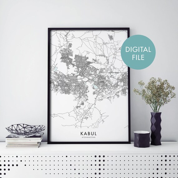Kabul Afghanistan City Map Digital File Download Teal Badge Poster