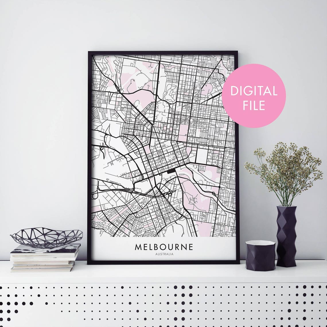 Melbourne City Map Print, Travel Poster