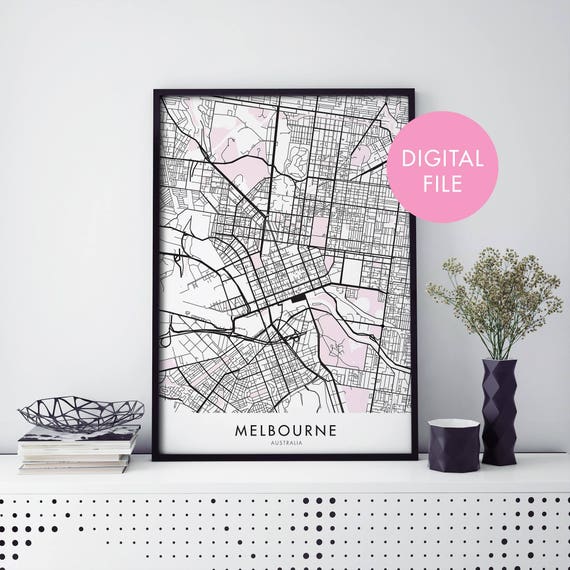Melbourne City Map Print, Travel Poster