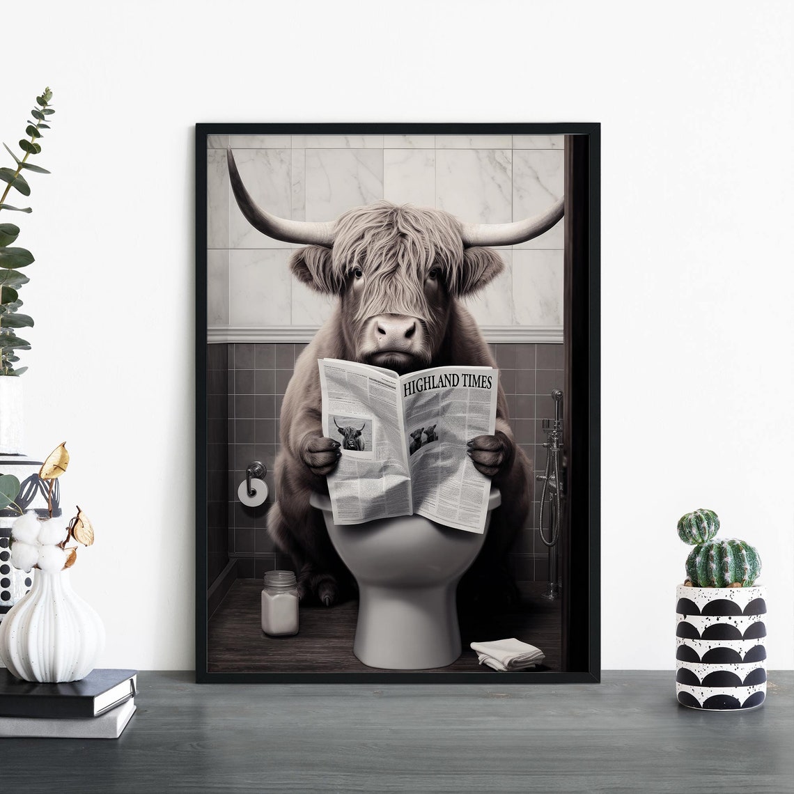 Highland Cow Toilet Newspaper Highland Times Funny Bathroom Print