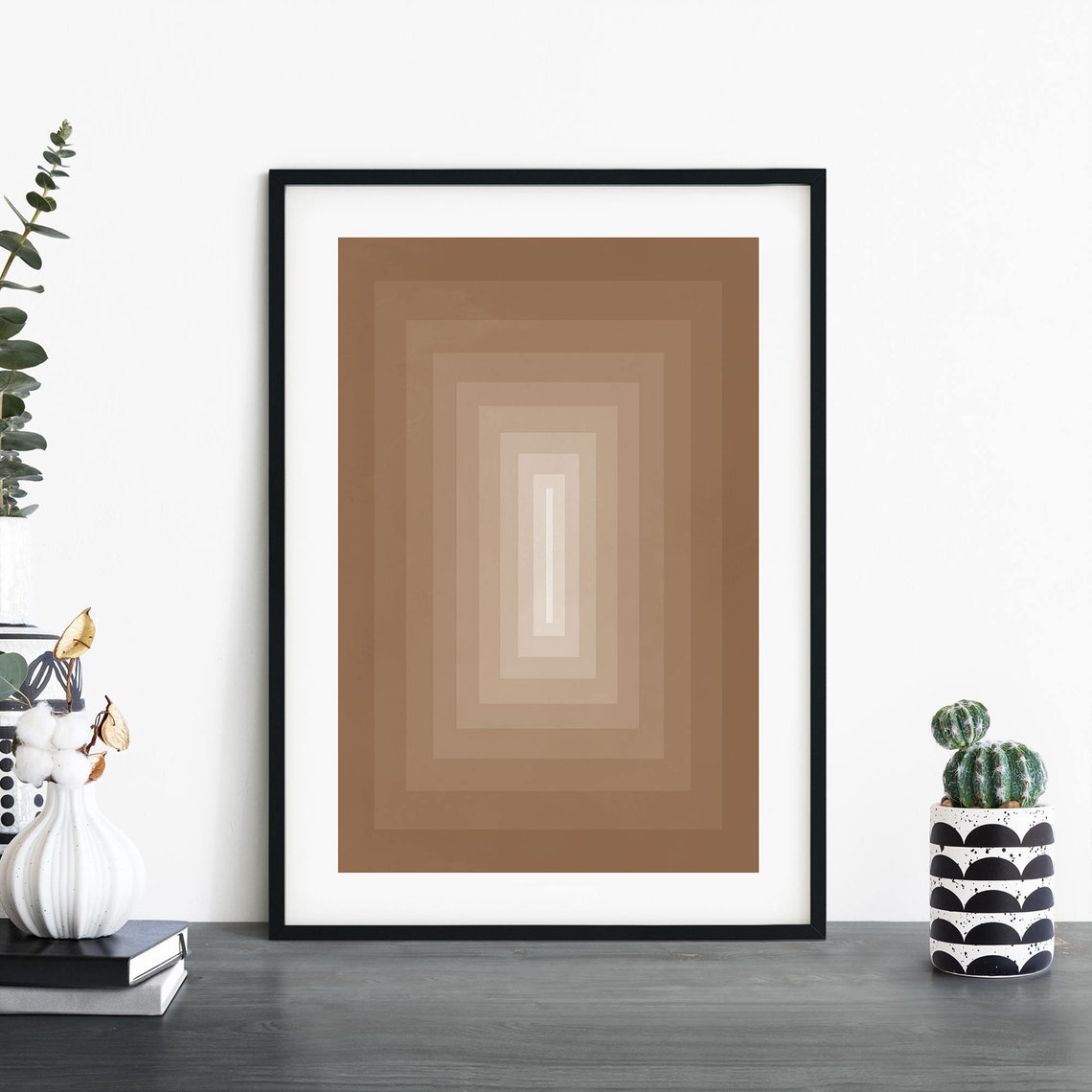 Brown Concentric Rectangles Reverse Illusion Abstract Poster