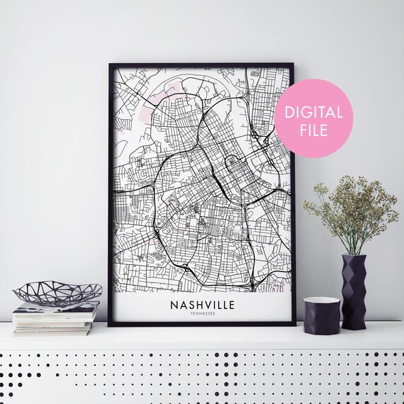 Nashville Tennessee Black White Street Map Modern City Poster