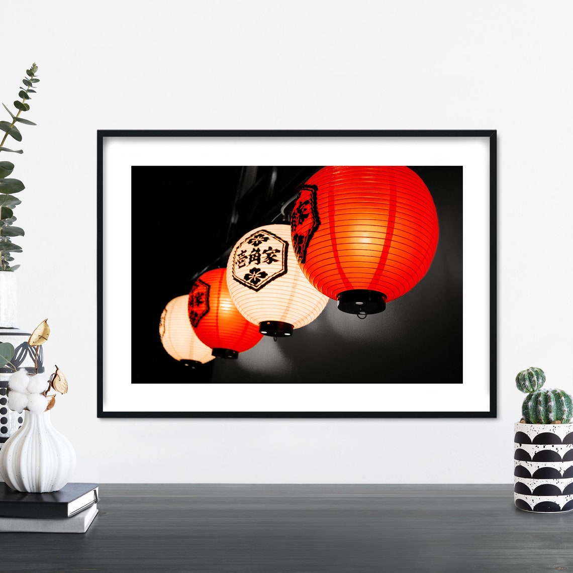 Japanese Paper Lanterns Glowing Festival Night Street Row Poster