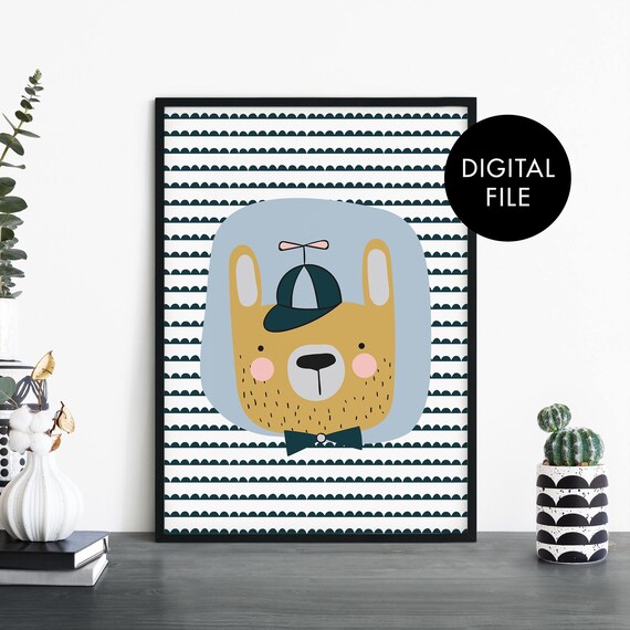 Bear Poster Print Wall Art Childrens Kids Boys Girls Nursery Bedroom At Home File