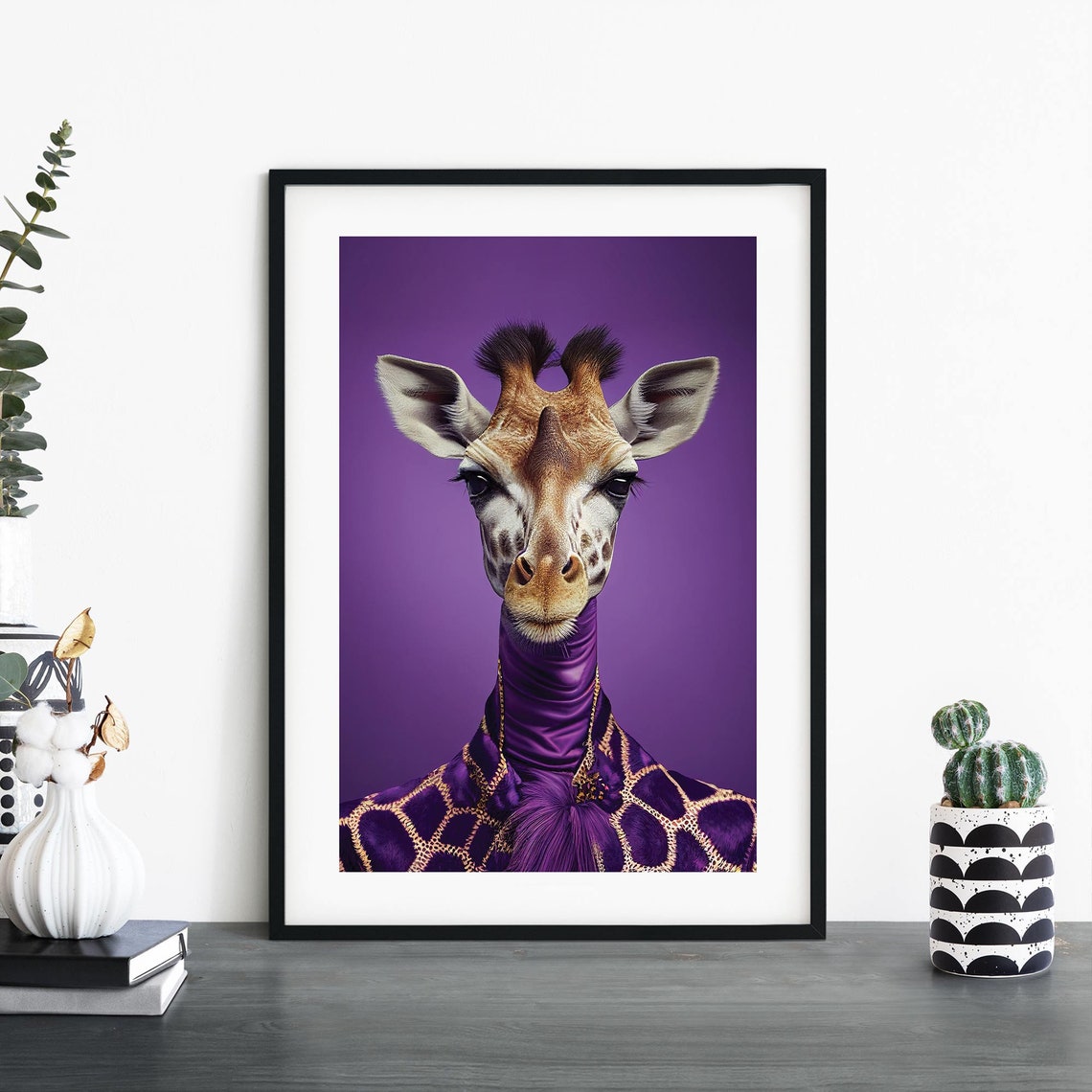 Glamorous Giraffe In A Purple Turtleneck Studio Portrait Poster