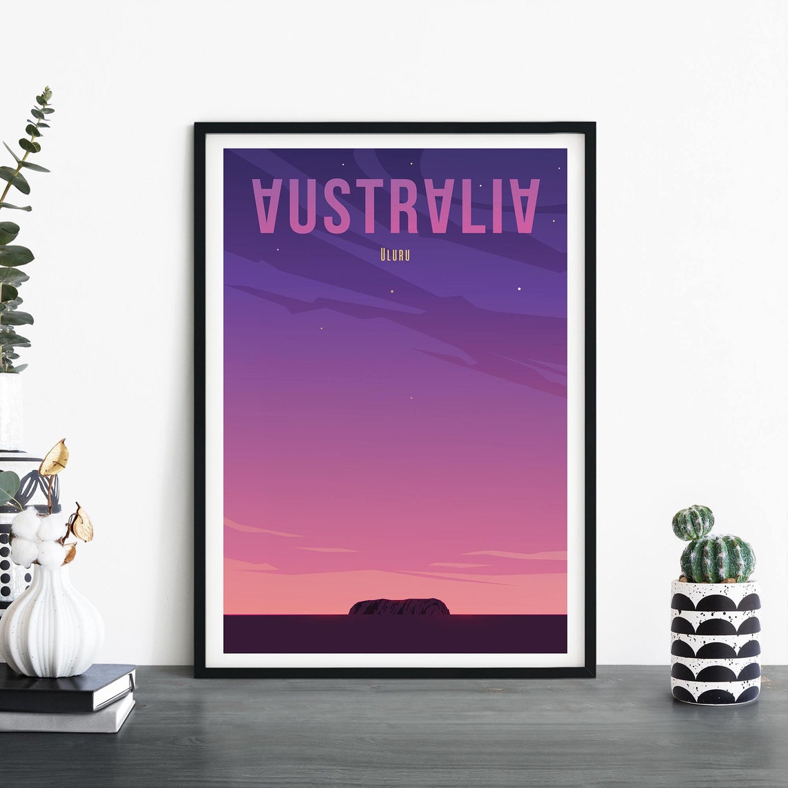 Australia Uluru Sunset Gradient Violet Rose Outback Travel Poster