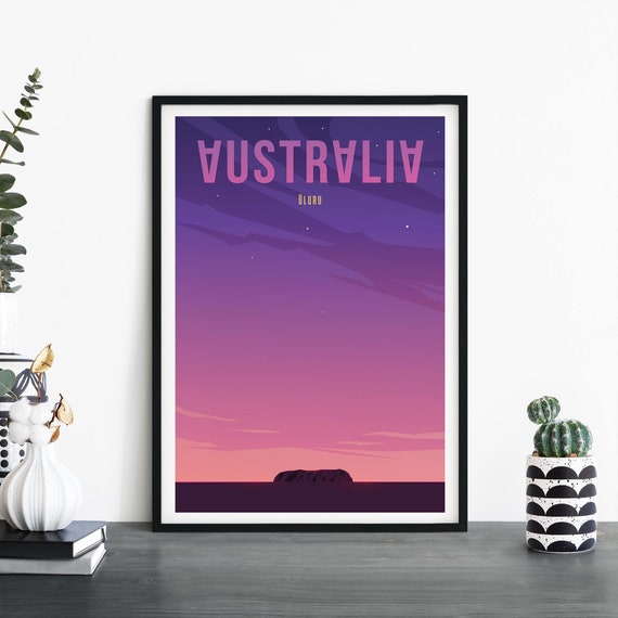Uluru Australia Illustrative Travel Print Wall Art 4x6 5x7 A4 A3 A2 A1