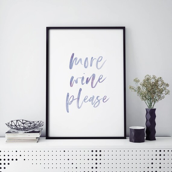 More Wine Please Purple Grey Watercolor Script Fun Gift Poster