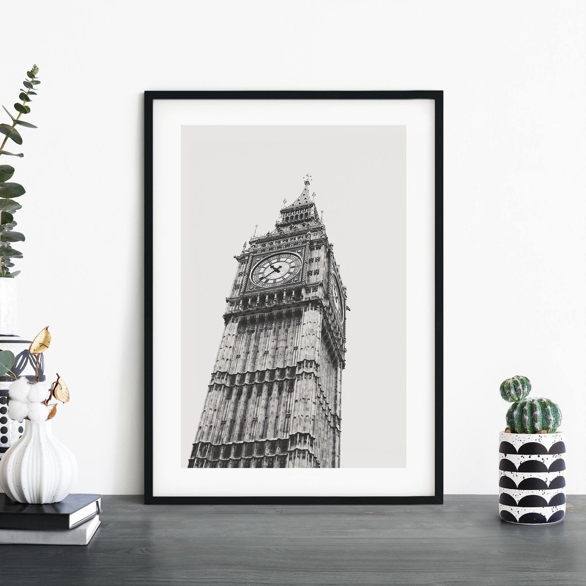 Big Ben London Clock Tower Black and White Photo Art Decor Poster