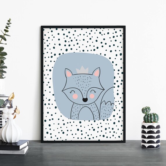 Fox Poster Print Wall Art Childrens Kids Boys Girls Nursery Bedroom A4 A3 A2 A1