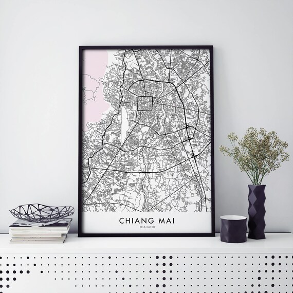 Chiang Mai Thailand Street Map Black Line Travel City Wall Poster