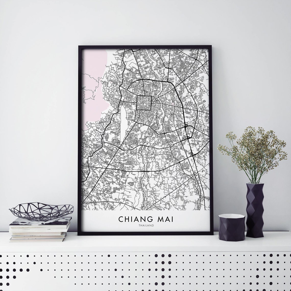 Chiang Mai Thailand Street Map Black Line Travel City Wall Poster