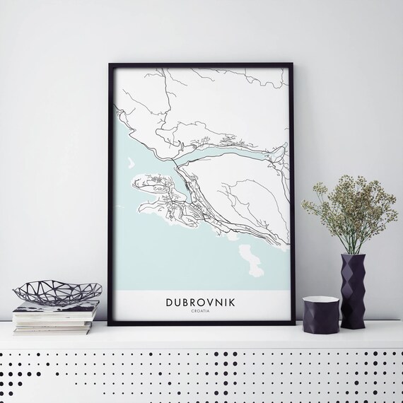 Dubrovnik Croatia Street Map Teal Minimalist Travel City Poster