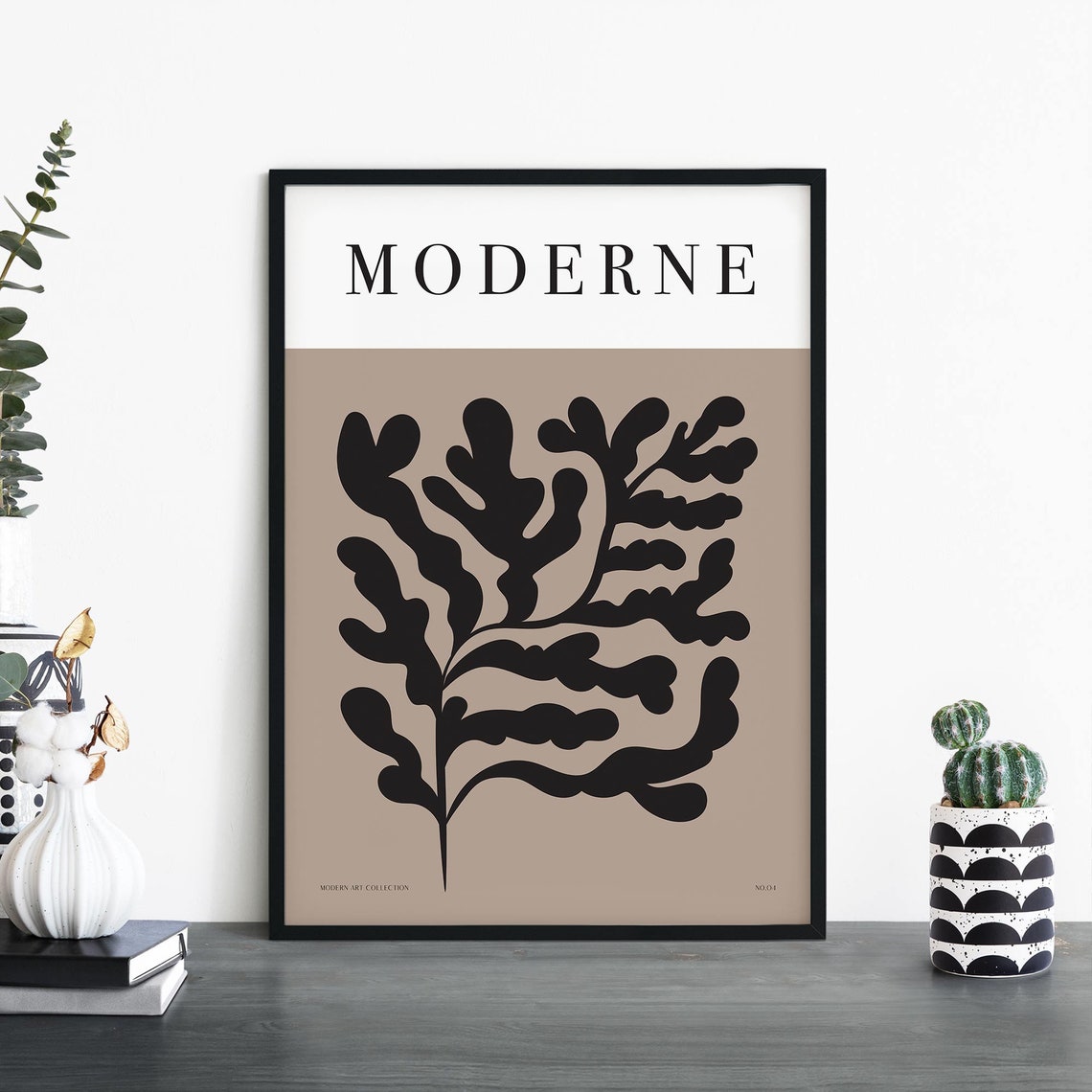 Moderne No 04 Modern Art Poster With Black Wavy Botanical Shape