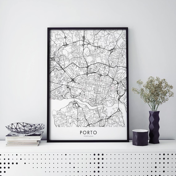 Porto Portugal Classic Black and White City Street Map Poster