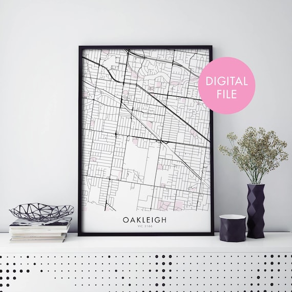 Oakleigh VIC 3166 Minimalist City Map Poster Black Line Digital