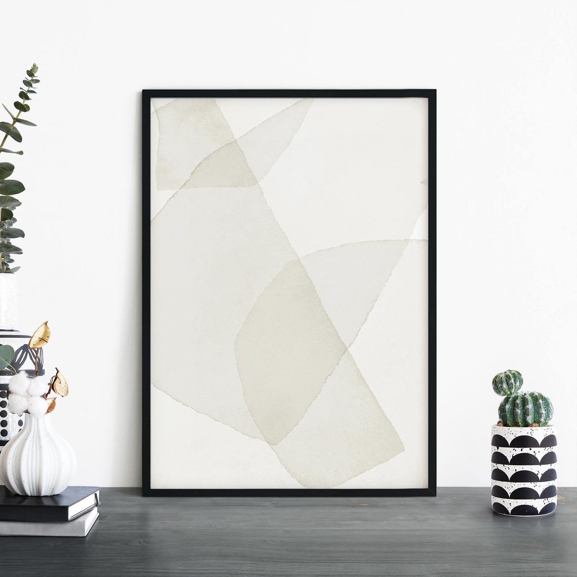 Abstract Beige Watercolor Geometric Shapes Neutral Minimalist Poster