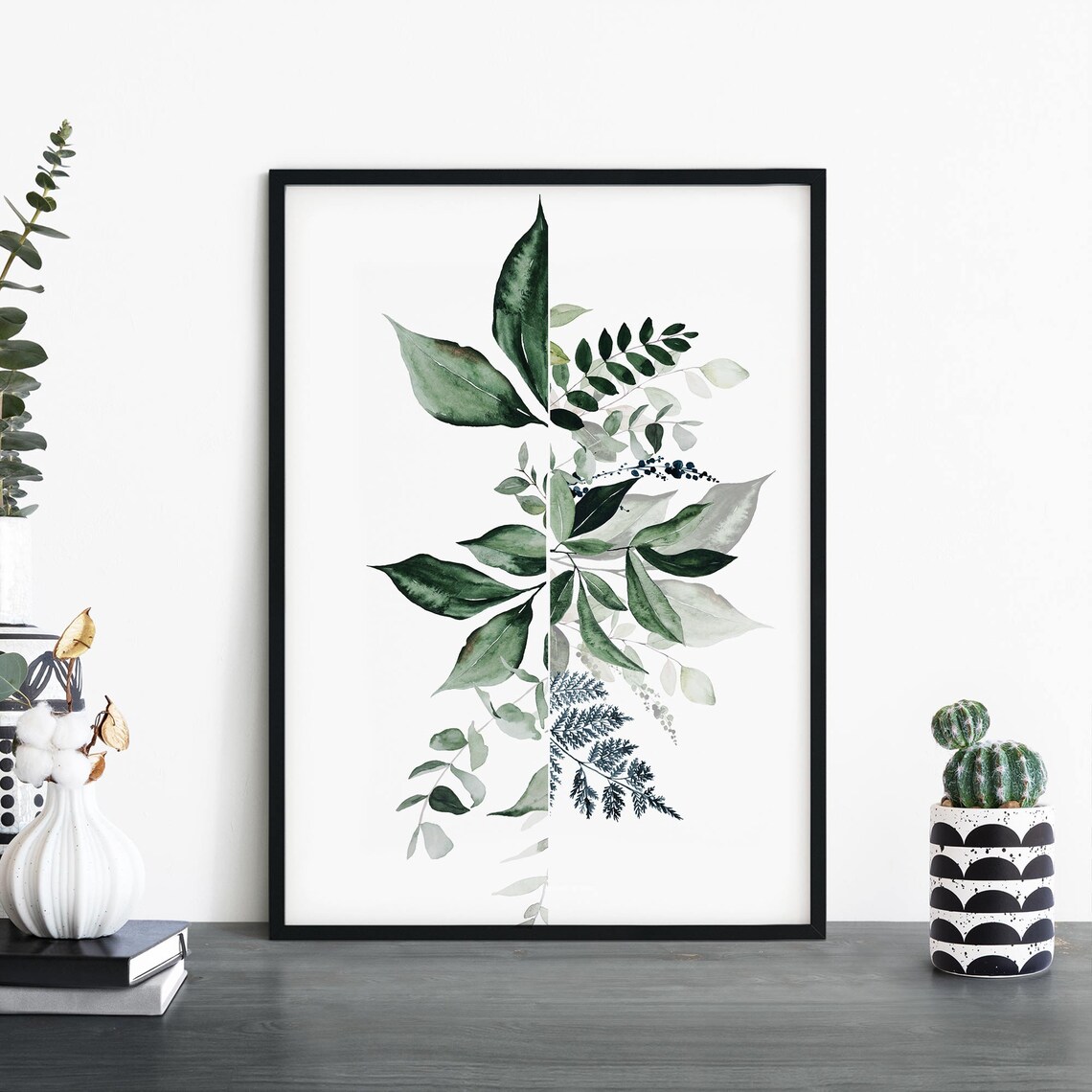 Botanical Dream No13 Fern and Leaf Cluster Watercolor Green Poster